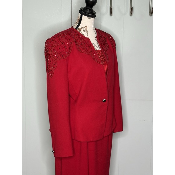 Nolan Miller Vintage Wool Bead Sequin 3-piece Skirt Suit SET matador size 10 - Picture 3 of 16
